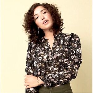 LOFT Floral Blouse with Ruffle Details